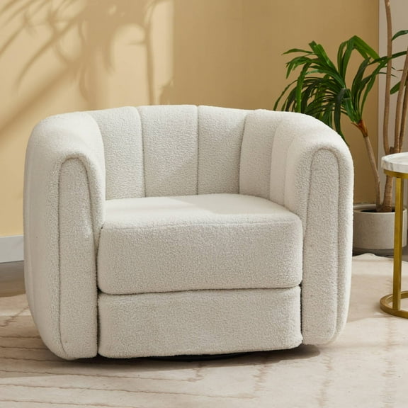 Swivel Accent Chair Modern Round Barrel Chair Comfy Velvet Reading sofa chair Armchair For Living Room, Beige