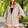 thumbnail image 5 of Perfectbot Women's Elbow-Length Sleeve Zip Up Hoodie Oversized Baggy Hooded Sweatshirt with Pockets, 5 of 8