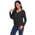 thumbnail image 3 of Asklazy Women's Ribbed Knit V-Neck Tie Front Long Sleeve Slim Fit Casual Tunic Tops,US Size,Black,L, 3 of 9