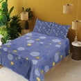 thumbnail image 2 of Ambesonne Emoji Art Fitted & Top Sheet Set with Sham, Dreamy Bubbles Polka Dot, Ceil Blue and Mustard, 2 of 5