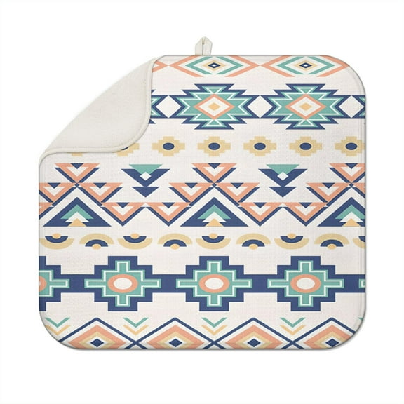 Bohemian Boho Kitchen Drying Mat - Super Absorbent Microfiber Dish Drying Pad with Boho Theme - Foldable Heat Resistant Countertop Mat for Dishes 18"x16"