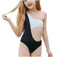 thumbnail image 3 of Summer Clearance!KkSLirnhs 140 Swimsuit Girls Size 10-12 Toddler Girls one-piece Swimsuit Color Splicing Siamese Hollow Out Bikini Black, 3 of 9