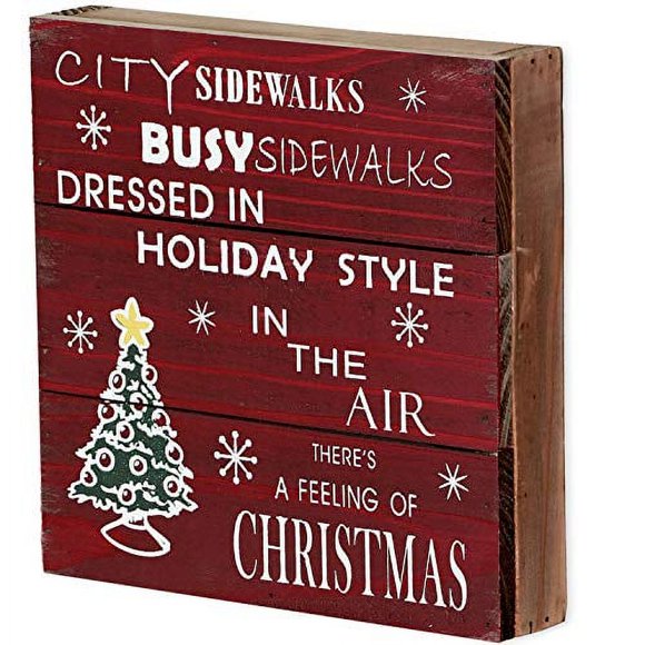 Rustic Christmas Sign Decor Wood Plaque Hanging Wall Art Sign, 8" x 8" Primitive Christmas Box Sign Hanging Decoration Wooden Wall Decor Sign City Sid