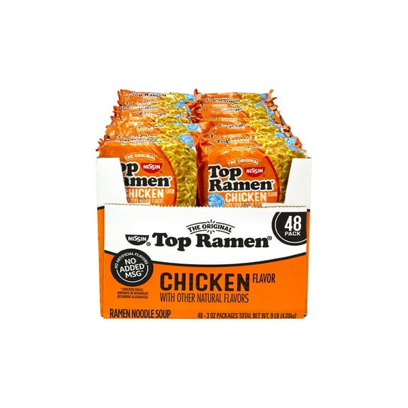 NISSIN Top Ramen Chicken Ramen Noodle Soup, 3 oz, 48 Count