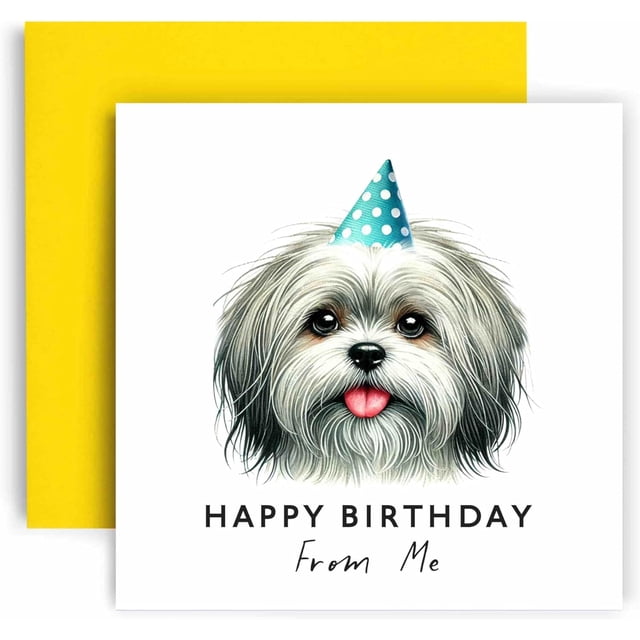 Huxters Birthday Card from the Dog \u2013 Lhasa Apso - Happy Birthday to Dog Mum and Dog Dad \u2013 Birthday Card from the Dog to Friends Family First Birthday (Lhasa Apso)
