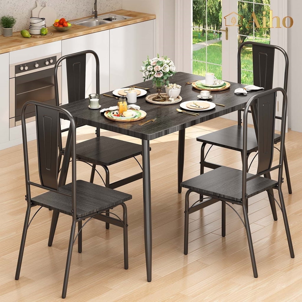 Gizoon 5 Piece Dining Table Set for 4 Kitchen Table with 4 Chairs Retro