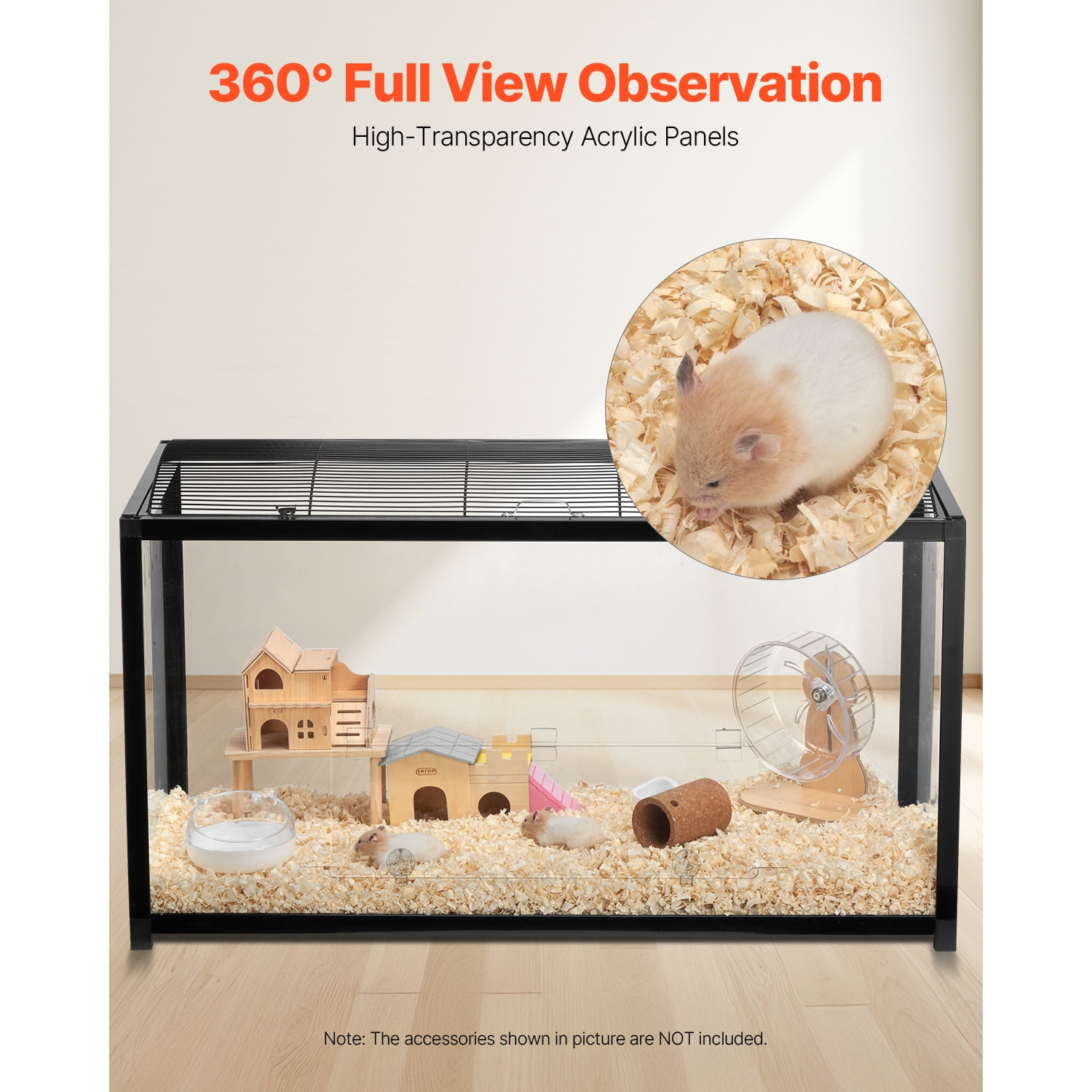 KFFKFF Rodent Enclosure, Full View Clear Rodent Domiciles, Compact Creature Cage, 37.8 x 18.5 x 21.7 in, Breathable Pet Rodent Homes with Front Access, Mobile Rodent Residence for Rats, Guinea Pigs