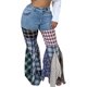thumbnail image 3 of Pantalones vaqueros con parte inferior acampanada y patchwork a cuadros, tiro medio, dobladillo con volantes, 3 of 5