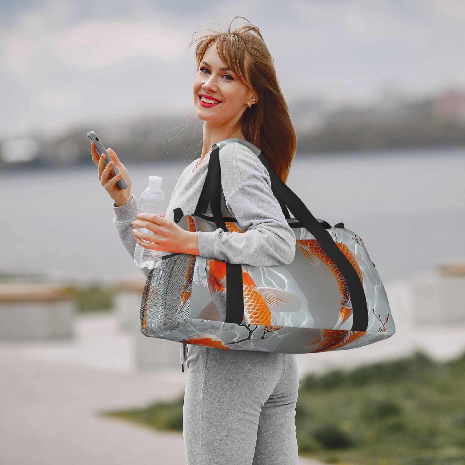 Fuzoiu Koi Fish Water Print Travel Duffle Bag,Carry On Tote Bags,Duffel Bag,Sport Gym Bag, Hospital Bag for Labor and Delivery, Overnight Bag,Luggage Bag