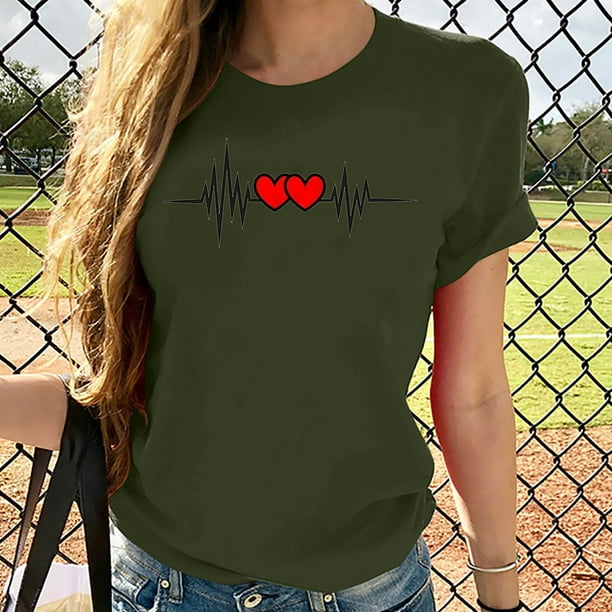 ICHUANYI Clearance Fashion Women Casua Printing Pullover Short Sleeve T-Shirt Tops Blouse(Army Green, XL) ICHUANYI WER2023081013808