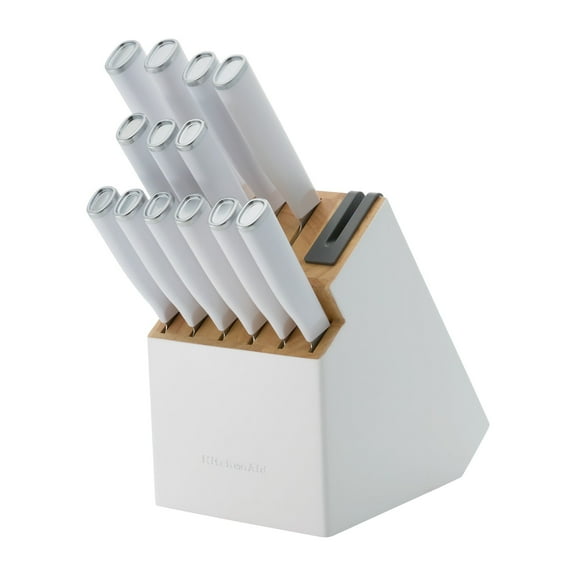 KitchenAid Classic 14-Piece Two-Tone White Knife Block Set, White Handles