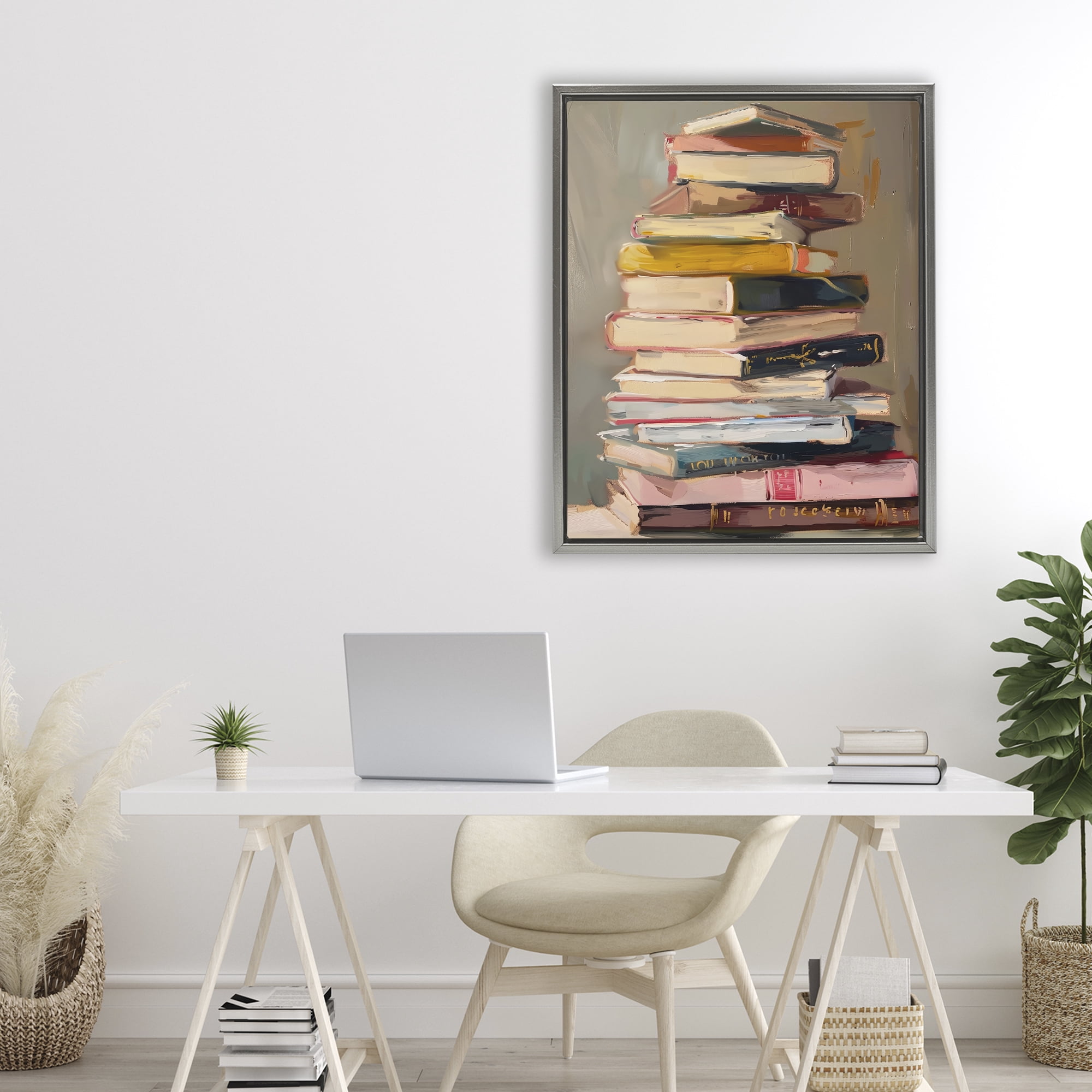 Stupell Industries Well Loved Bookstack Gray Framed Floater Canvas Wall Art, design by LSR Design Studio