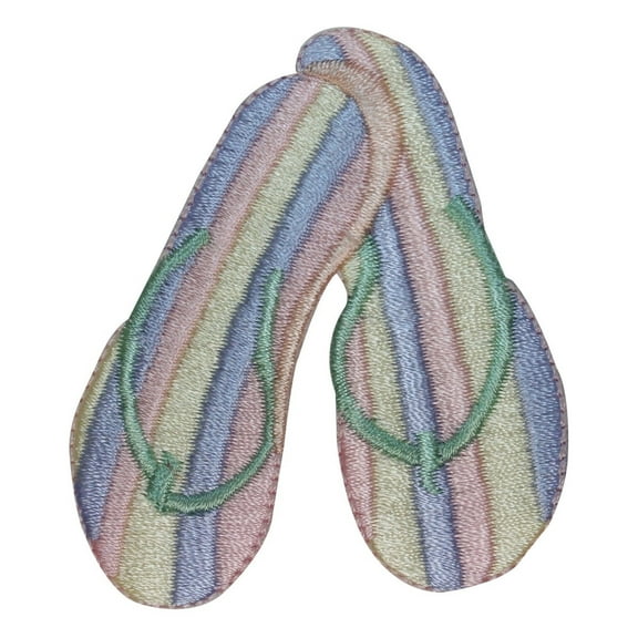 ID 1815 Beach Flip Flops Patch Striped Sandal Shoe Embroidered Iron On Applique