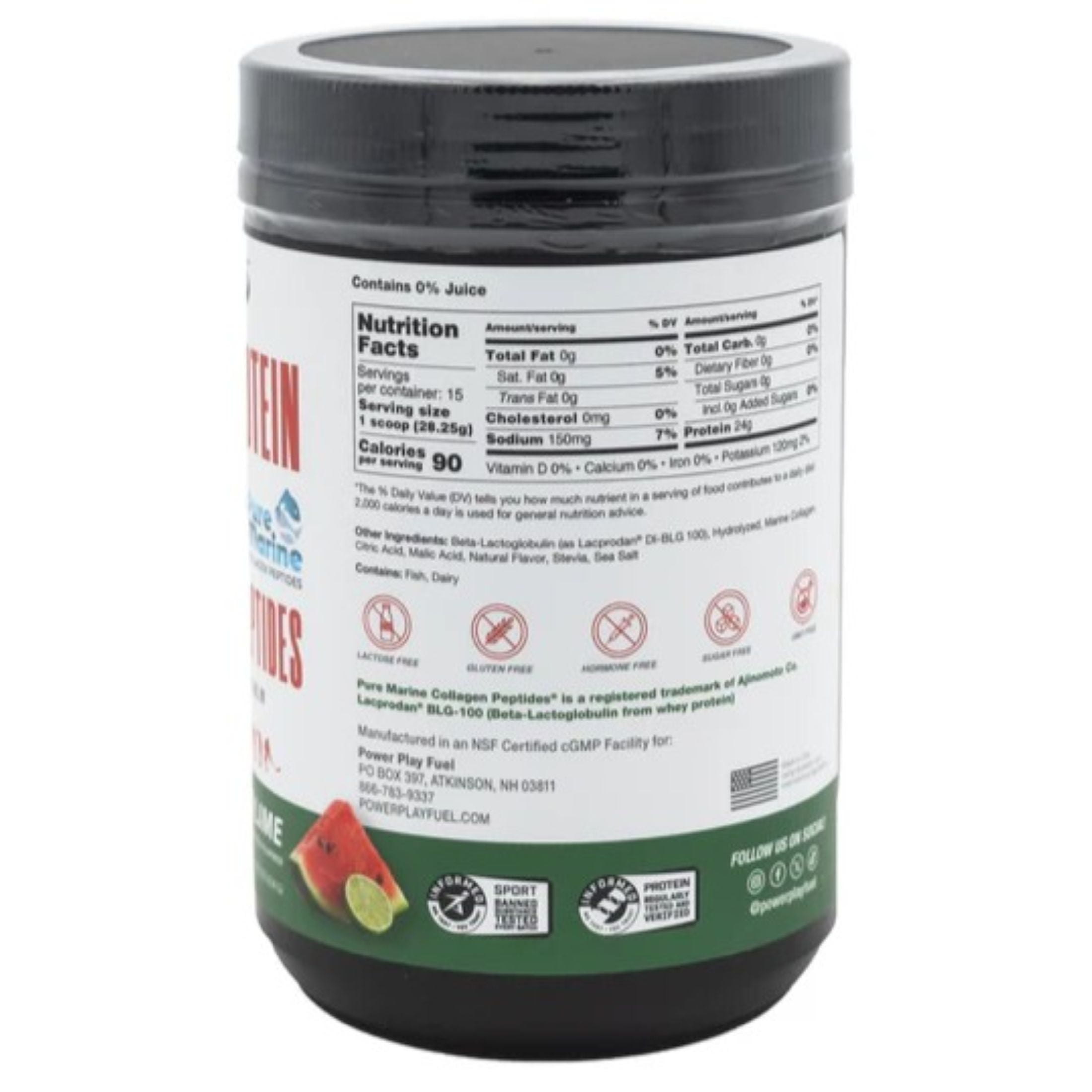 Clear Protein & Collagen Peptides Protein Powder Drink Mix - Naturally Sweetened & Flavored Protein + Marine Collagen - 15 Servings (Watermelon Lime)