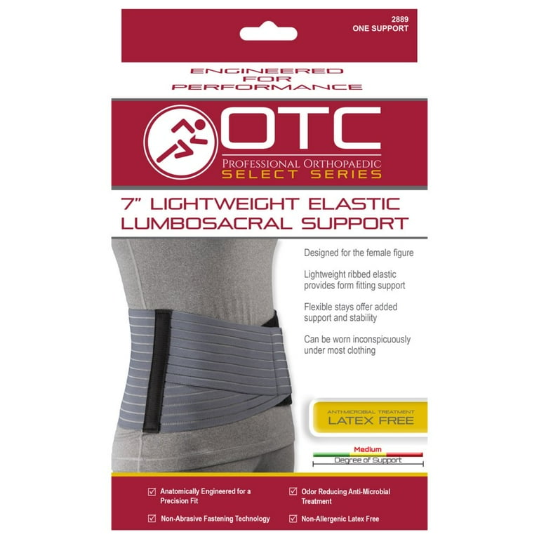 OTC Lumbosacral Support, 7-inch Lower Back, Lightweight Compression,  Elastic, White, Medium