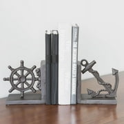 Danya B. ZI08303 Nautical/Coastal Home Decor - 2-Piece Metal Bookend Set with Anchor and Captain's Wheel