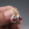 thumbnail image 3 of HOOUN Real 925 Silver Dangle Women Red Garnet Carved Pattern Drop Earrings, 3 of 4