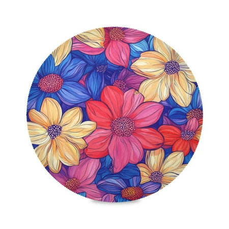

Round Plate Mat 15.4x15.4 Inchesx1 Placemat Table Mat Kitchen Mat Coffee Mat Fabric Thick Strong Wear-Resistant Heat Resistance Colorful Pretty Flowers Seamless