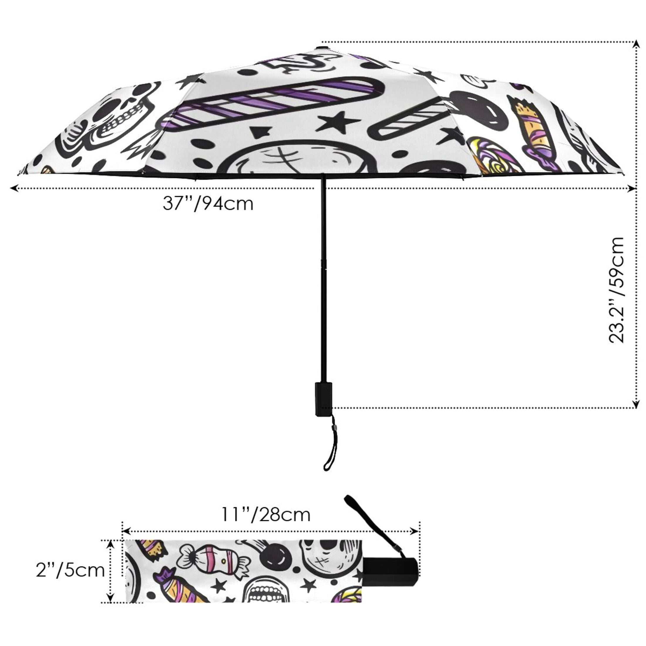 ALAZA Skeleton Cartoon UPF 50+ Compact Folding Umbrella for Rain Travel Umbrella Packable