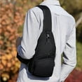 thumbnail image 4 of Riñonera para hombre, elegante, negra, gruesa, tela Oxford, poliéster, puerto USB externo, riñonera para viajes al aire libre y citas, 4 of 10