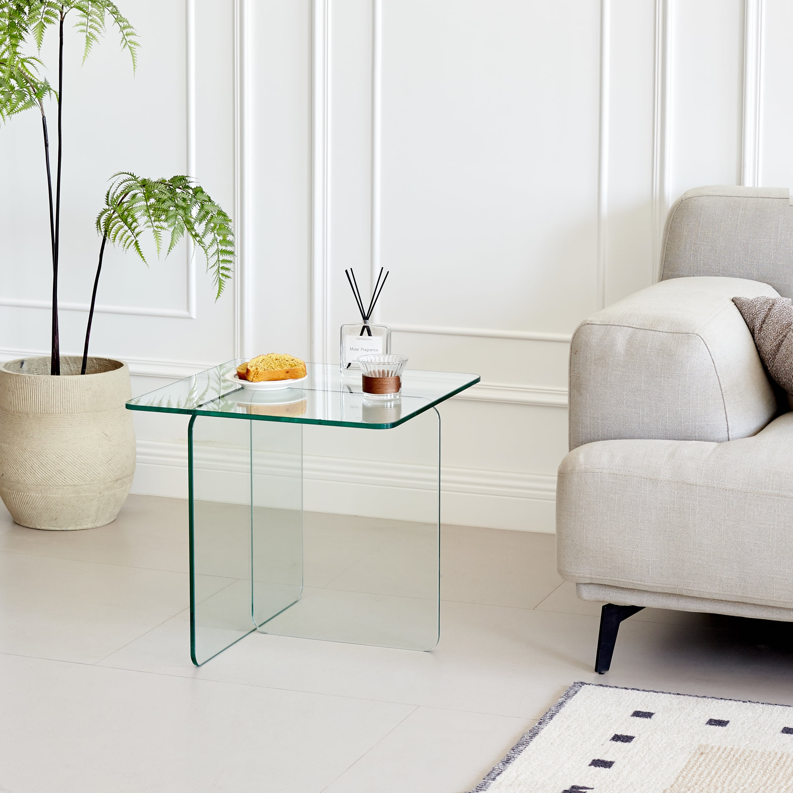 MAYEERTY Tempered Clear Glass SideTable, Small Tea Table, Night Stand Tempered Glass