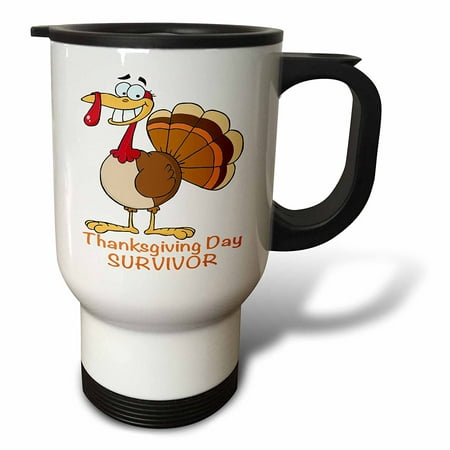3dRose Funny Thanksgiving Day Survivor Turkey, Travel Mug, 14oz, Stainless (Best Way To Travel In Turkey)