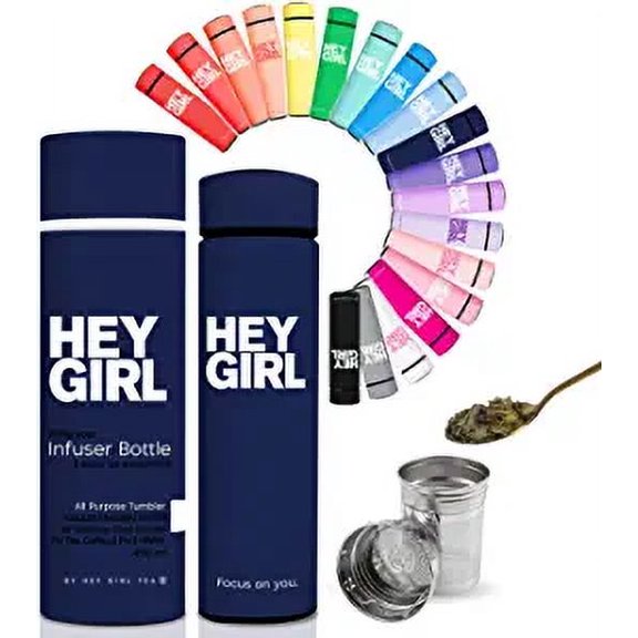 Hey Girl Tea Infuser Bottle 450ml - Insulated Stainless Steel Water Bottle (Navy Blue)