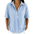 thumbnail image 2 of Stamzod Striped Tops for Women Trendy Fashion V-Neck Short Sleeve T-Shirts Plus Size Dressy Casual Blouses Blue C XXXL, 2 of 7