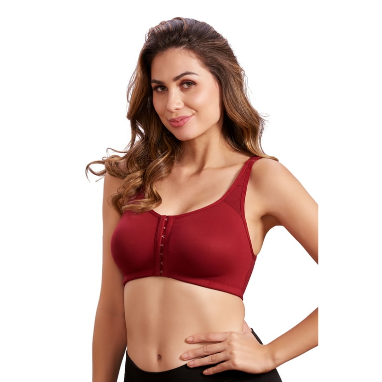 MAROON maroon Women Cotton Brushed Lycra Full Coverage No Bounce,  Non-Wired, Non-Padded Front Closure Magic Bra with Back Support