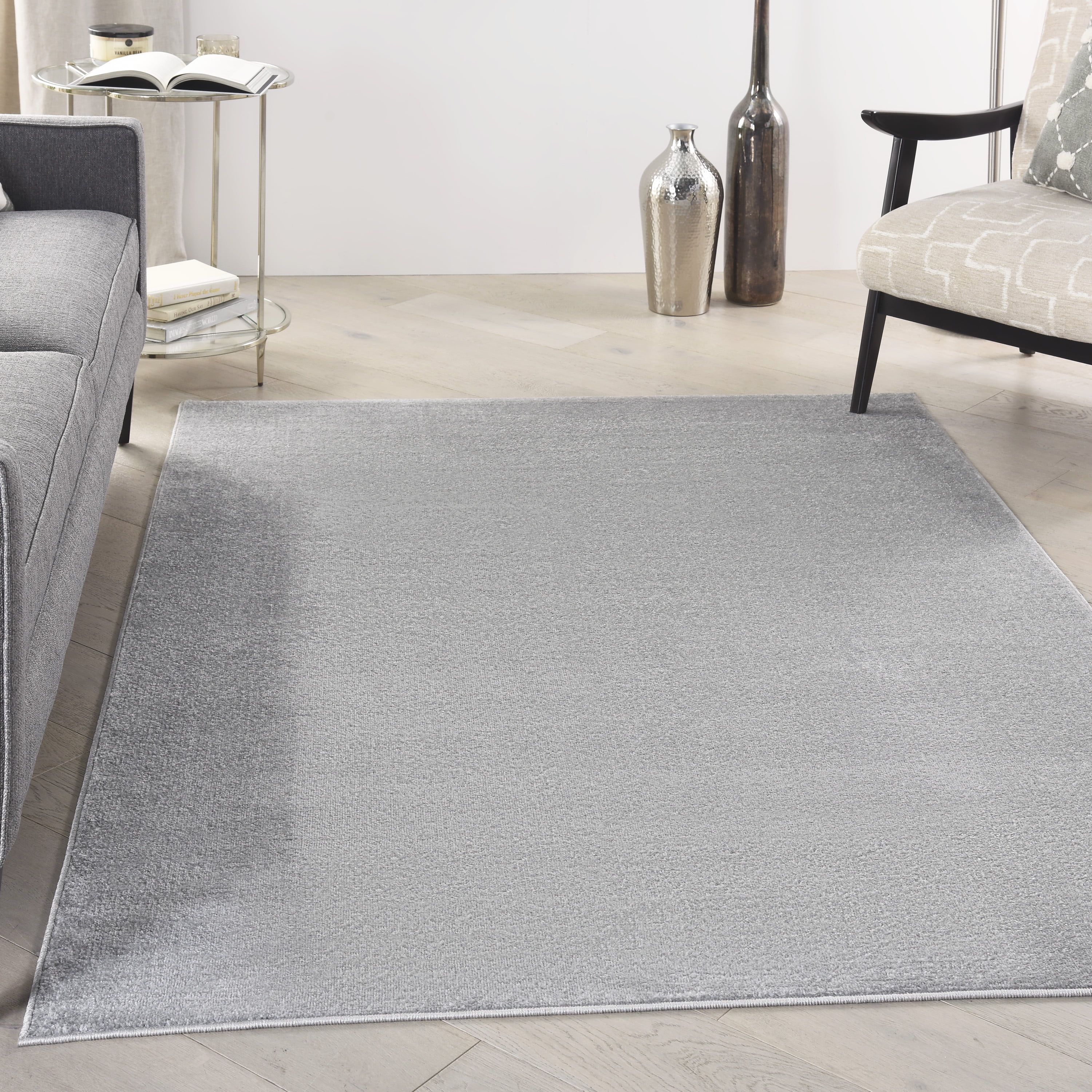 Noursion Essentials Solid Contemporary Silver Grey 5' x 7' Area Rug, (5