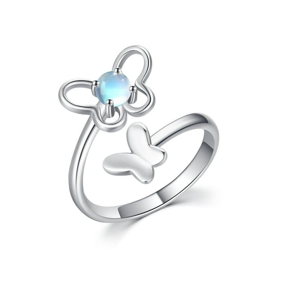 Cuoka Butterfly Ring 925 Sterling Silver Rainbow Moonstone Ring for Women friends Adjustable 18K White Gold Plated Hypoallergenic Jewelry Birthday Xmas Gift