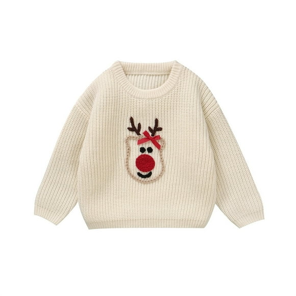 TBWNWG Kids Christmas Pajamas Girls,Christmas Deer Cardigan Knit Sweater for Boys Long Sleeve Crewneck Top Soft Warm Winter Fall Clothes Cozy Toddler Outerwear,Sizes 18-24 Months