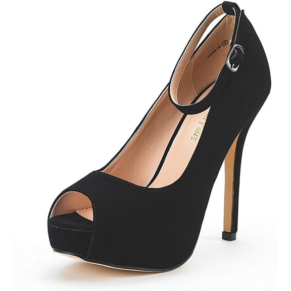 Dream Pairs Womens Fashion High Heel Peep Toe Dress Pump Shoes Lady Wedding Party Shoes Swan-10 Black/Nubuck Size 11