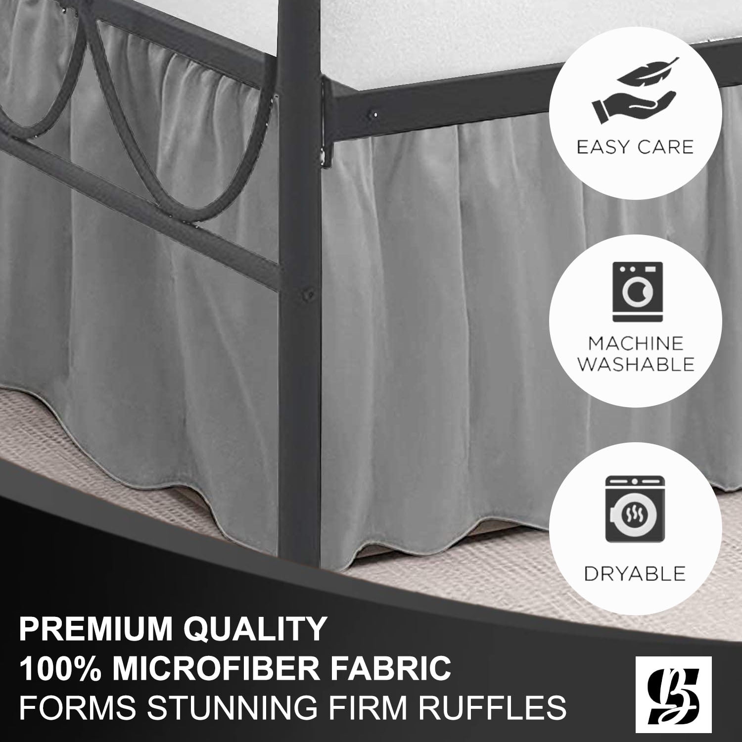 SKY BEDDINGS Twin Size Ruffled Bed Skirt with Split Corners - Twin 12 Inch Drop Dust Ruffle Bed Skirt with Platform Three Sided Coverage - 100% Microfiber Bed Skirt, Light Grey