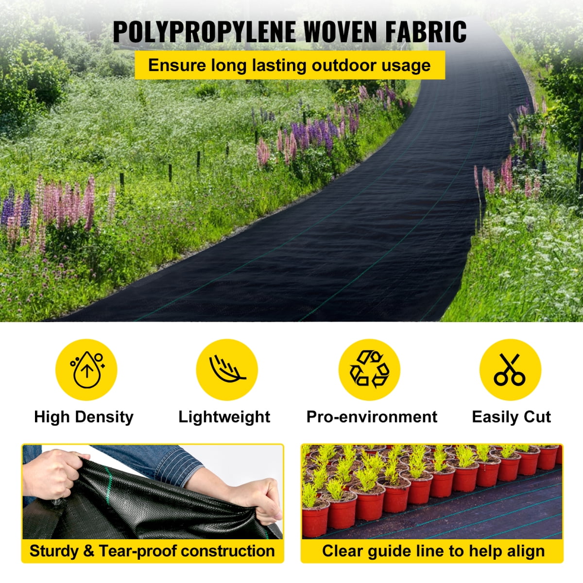 6FT x 300FT Premium Weed Barrier Fabric Heavy Duty 3.2OZ Woven Weed Control Fabric High Permeability Geotextile Ground Cover for Flower Bed Garden Landscaping and Underlayment