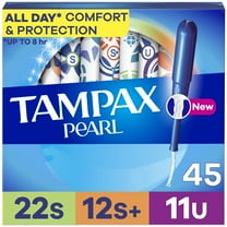 Tampax Pearl Tampons Trio Multipack, with LeakGuard Braid, Super/Super Plus/Ultra Absorbency, Unscented, 45 Count