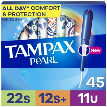 Tampax Pearl Tampons Trio Multipack, with LeakGuard Braid, Super/Super Plus/Ultra Absorbency, Unscented, 45 Count