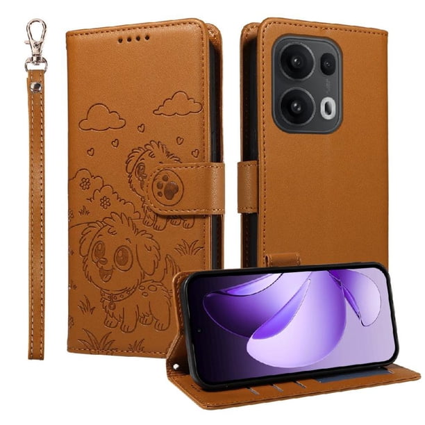 Funda Cartera GANGXUN con Diseño de Perrito en Relieve para OPPO Reno 14 Pro 5G , Protección 360° con Ranuras y Correa Desmontable