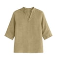 thumbnail image 6 of Favoffer Women Linen Blouses 3/4 Sleeve V Neck Pullover Solid Color Loose Fit Casual Spring Summer Tops for Outdoor Street Vacation Dating, 6 of 8