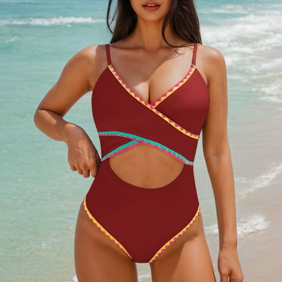 Bzhegqhd Sexy Womens Bathing Suits,Fashion Women Summer Solid Color with Chest Cushion and No Steel Support Sexy Backless Strap Bikini Swimsuit