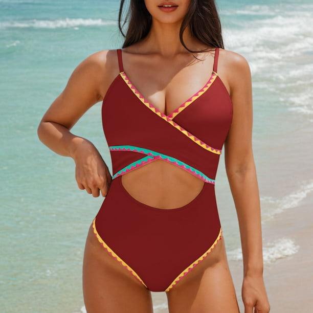 Traje de baño de bikini de verano para mujer, de color liso, con cojín en el pecho y sin soporte de acero, sin espalda, con tirantes, de nailon.