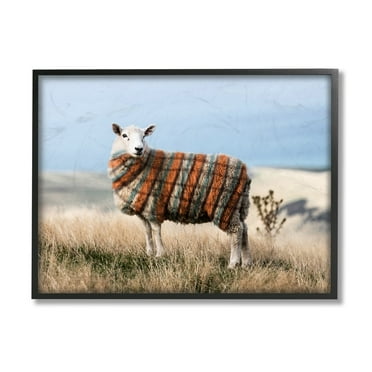 Stupell Industries Sweater Weather Sheep Animal Farm Plaid Black Framed, 16 x 20, Design by Ziwei Li