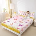 thumbnail image 4 of Homewish Cute Cartoon Butterfly Twin Sheet Sets,Chic Glitter Print Twin Fitted Sheet,Pink Gold Flat Sheet For Girls Kids,Microfiber Bedroom Decor,3pcs, 4 of 7