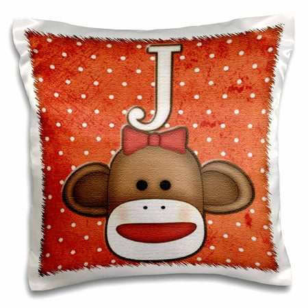 3drose Cute Sock Monkey Girl Initial Letter J Pillow Case 16 By