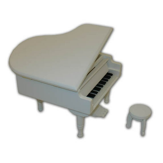 Gorgeous Small White Wooden Piano Musical Jewlery Box W. Stool - Imagine