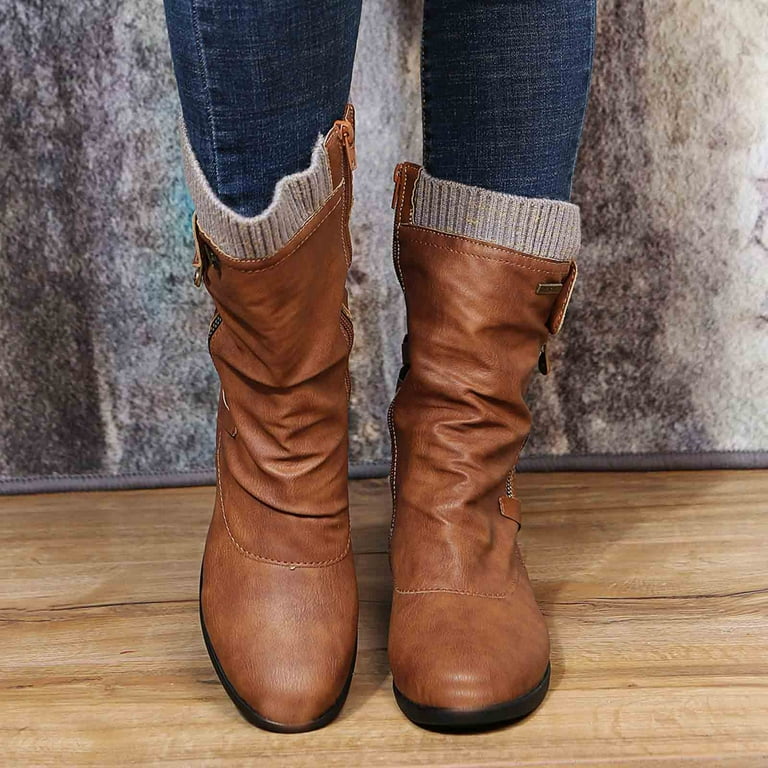 PMUYBHF Cowboy Boots for Women Square Toe White Women'S New