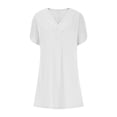 thumbnail image 4 of Ashirexll Summer Dresses for Women Midi Dresses Women's Solid Color Short Sleeve V-Neck Pleated Batball Sleeve Dress, 4 of 6