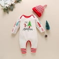 thumbnail image 4 of Odeerbi Christmas Baby Boys Girls Outfit Newborn Clothes Striped Romper Long Sleeve Tree Pants Jumpsuit with Hat Set White, 4 of 9
