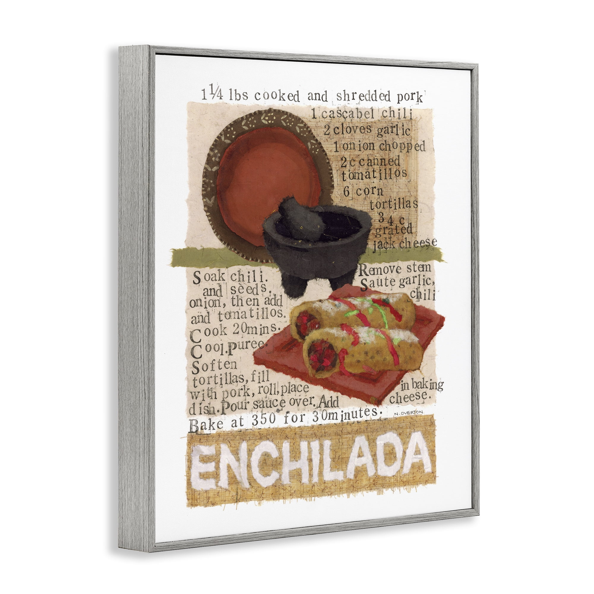 Stupell Industries Mexican Enchilada Recipe Food & Beverage Painting Gray Framed Art Print Wall Art, 16 x 20