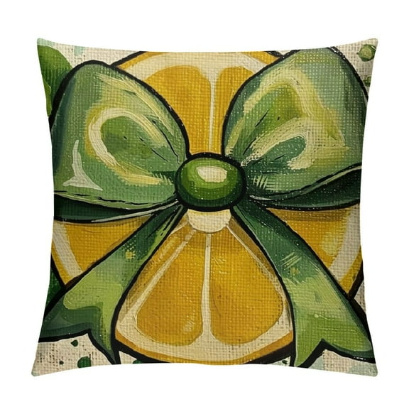 PRATYUS Hello Summer Lumbar Decorative Throw Pillow Cover, Cartoon Mouse Lemon Teal Stripes Outdoor Home Decor, Bow Eucalyptus Leaves Flower Seasonal Couch Cushion Case 12x12in